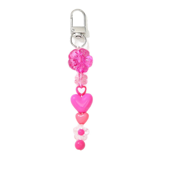 Wholesale Modern DIY Bead Keychain - Orange Plum Blossom &  Heart Motif Car Key Accessory
