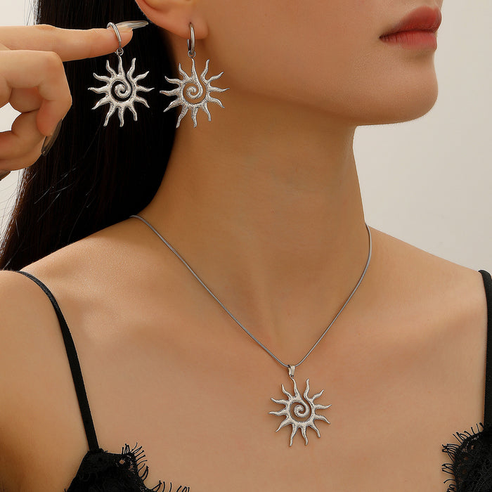 Wholesale Hollow Sun Stainless Steel choker necklace Earrings rings SET