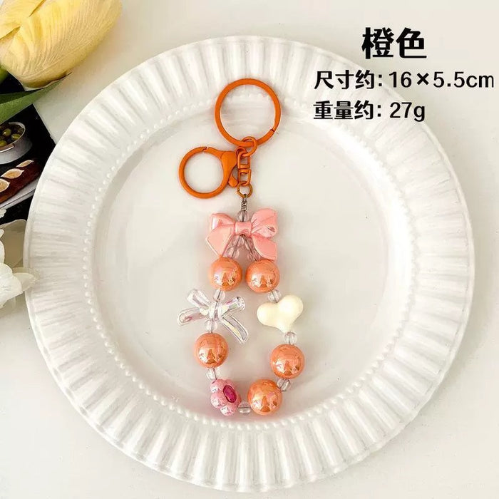 Wholesale White Metal Heart Beaded Keychain - Cute Bag Charm Decorative MOQ≥2