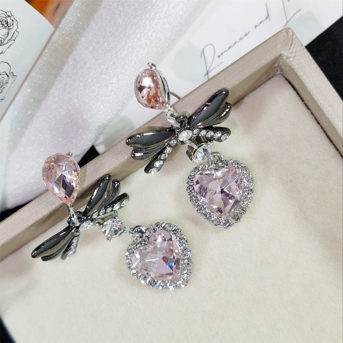 Wholesale Small niche zircon inlaid heart-shaped bow earrings with elegant temperament