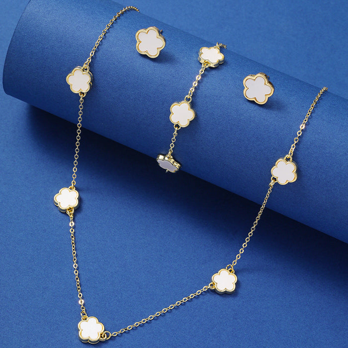 Wholesale Five-petal Flower Clover Alloy Earrings Necklace JDC-NE-ZhuoM015