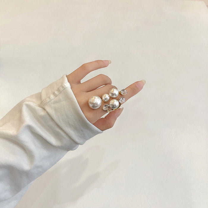Wholesale Diamond-Encrusted Pearl Asymmetrical Open Ring