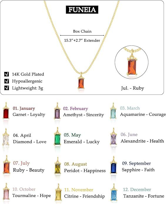 Wholesale Square Birthstone Colored Zircon Pendant Color Preserving Box Chain Necklace