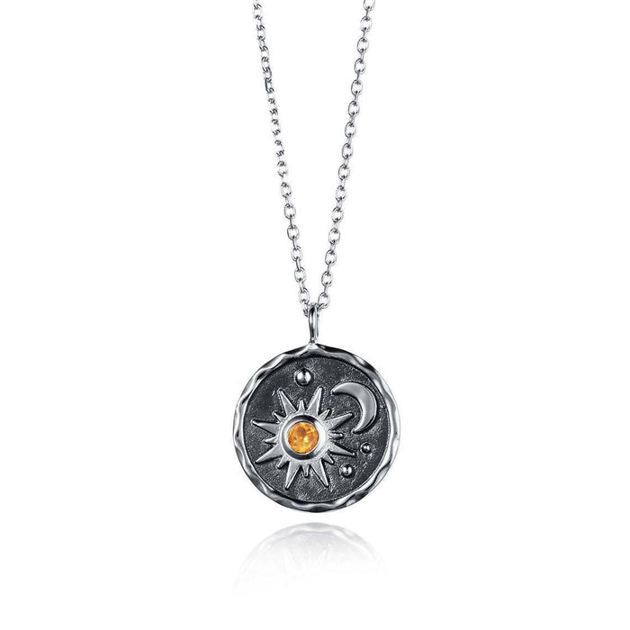 Wholesale Vintage Silver Sun Moon Exquisite Women's Zircon Necklace