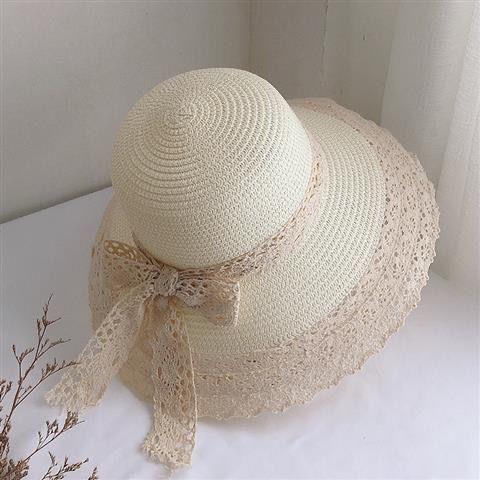 Wholesale Hollow out lace bow fashion hat, sun protection straw hat, sun protection hat