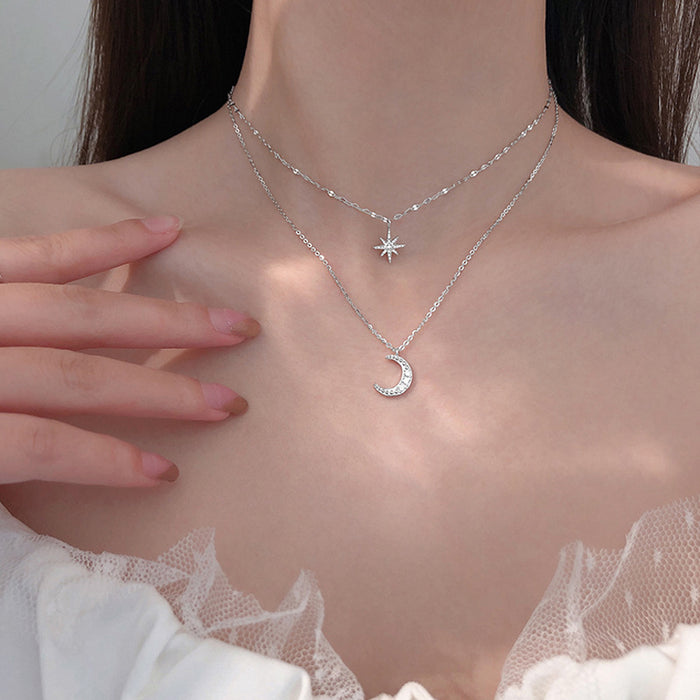 Wholesale Sparkling diamond double layered necklace collarbone chain
