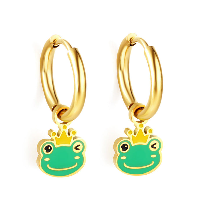 Wholesale Earrings cute animal funny frog panda stainless steel earrings