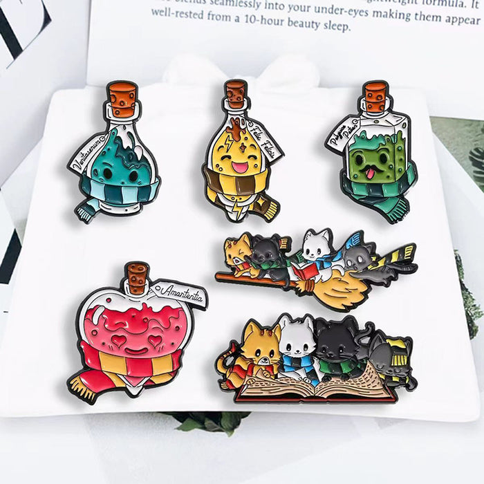 Wholesale Zinc Alloy Baked Enamel Cartoon Brooch Magic Potion Cat Book Bag Charm Decorative Gift MOQ≥2