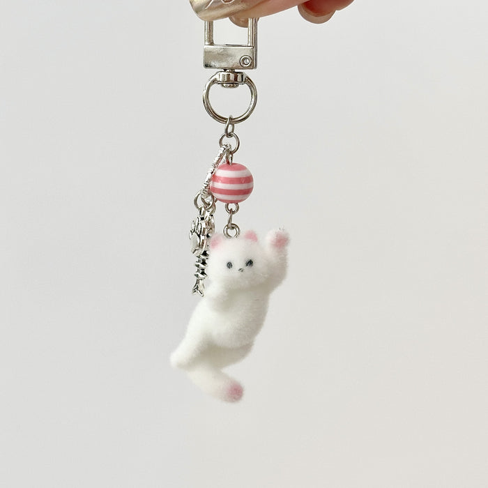 Wholesale 3D plush cat phone chain keychain pendant, cute cartoon cat bag accessories, Gooka chain gift