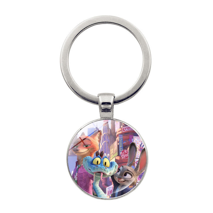Wholesale Cute round cartoon pendant keychain made of glass