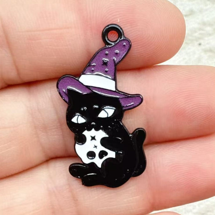 Wholesale 10pcs Dopamine Moon Tarot Alloy Resin Cat DIY Pendant Earrings Necklace Accessories Charm