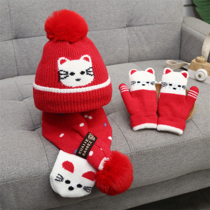 Wholesale Hat Cotton Warm Cute Kitten Scarf Glove Set JDC-FH-JunC003