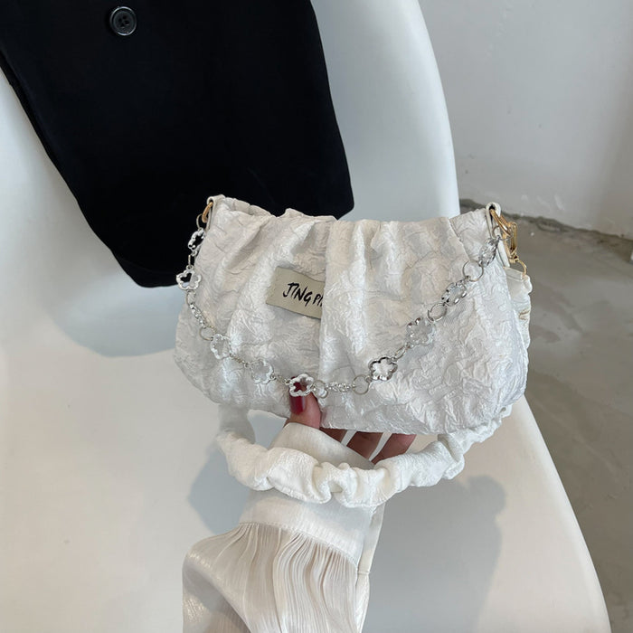 Wholesale Minimalist bag chain, fashionable pleated fabric bag, single shoulder crossbody casual cloud bag