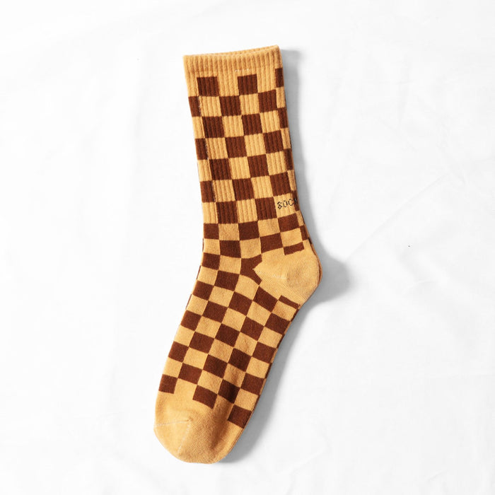 Wholesale Socks checkerboard pattern mid tube socks high thread skateboard sports socks