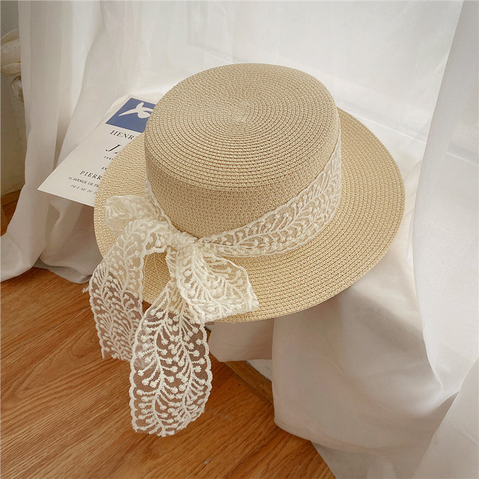 Wholesale Fashionable and versatile flat top lace sun hat, sun protection hat