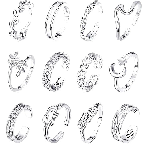 Wholesale Sexy Carved 12 Piece Foot Ring Set with Simple Opening and Adjustable Foot Ring Set