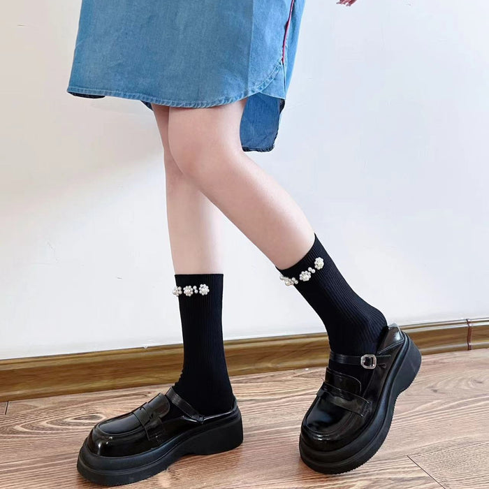 Wholesale New pearl pure cotton breathable fashionable pile socks