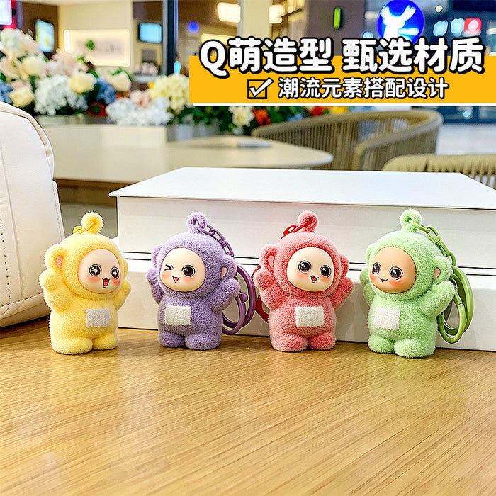 Wholesale Cute PVC Cartoon Keychain Pendant Flocking Key Ring Accessory for Kids minimum quantity：2
