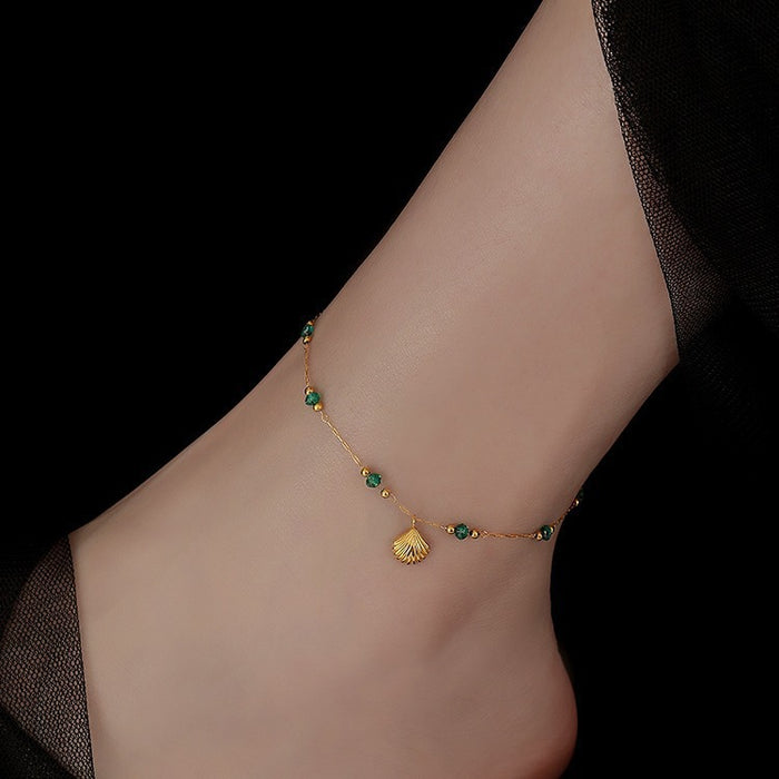 Wholesale Shell anklet gold-plated titanium steel emerald bead anklet