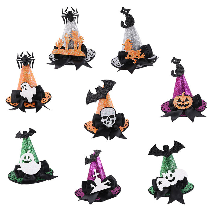 Wholesale Chic Witch Hat Hairpin Cloth Hair Clip With Skull Bat Pumpkin Design Masquerade Party Jewelry Accessory