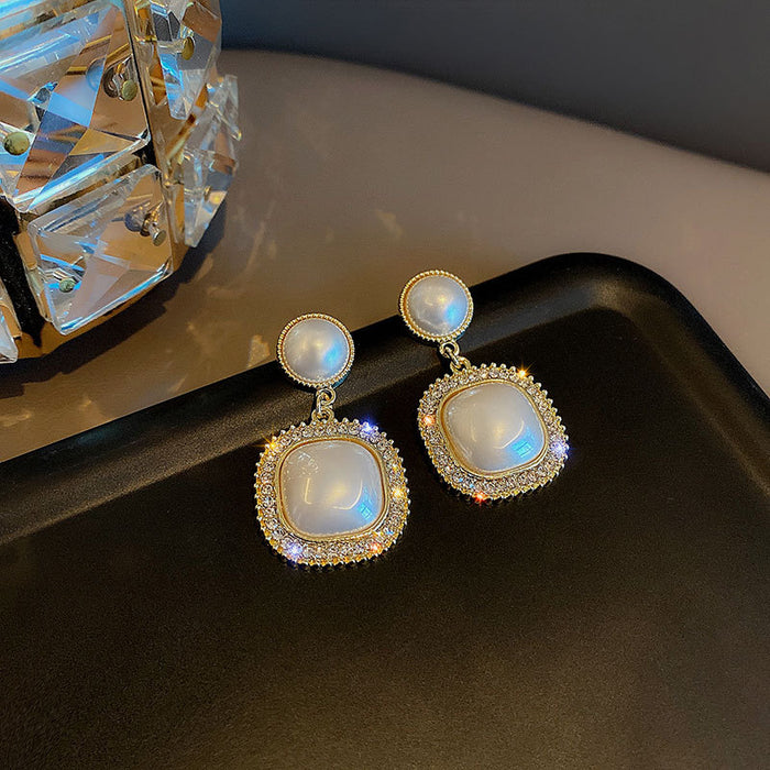 Wholesale Square Pearl Alloy Diamond Earrings JDC-ES-Chengx002