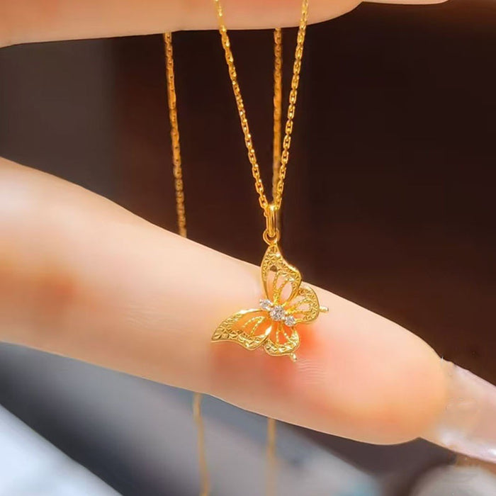 Wholesale Hollow flower charm fairy butterfly necklace integrated chain, women's light luxury gift, fashionable and exquisite accessories