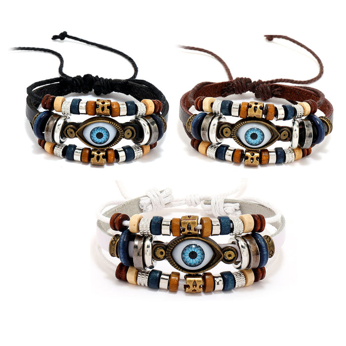 Wholesale Leather Beaded Bracelet Diy Evil Eye Element JDC-BT-XH019