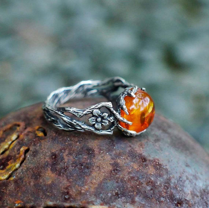 Wholesale Waterdrop Amber Handmade Set with Floral Simplicity Style Ring