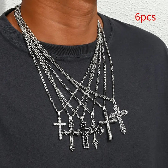 Wholesale 6pcs/Set cross necklace Hip-Hop Men Necklaces Stainless Steel