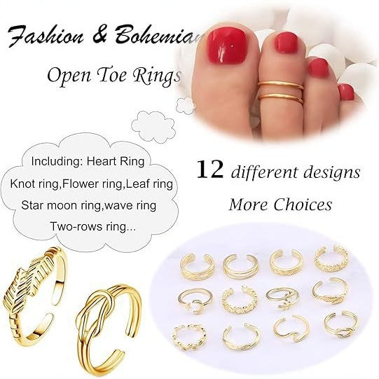 Wholesale Sexy Carved 12 Piece Foot Ring Set with Simple Opening and Adjustable Foot Ring Set