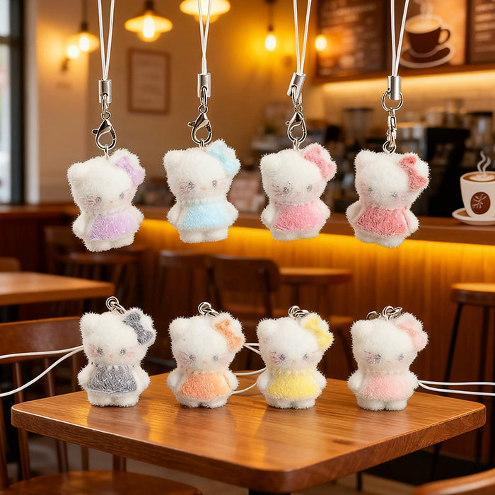 Wholesale Resin flocked cute 3D cat keychain pendant