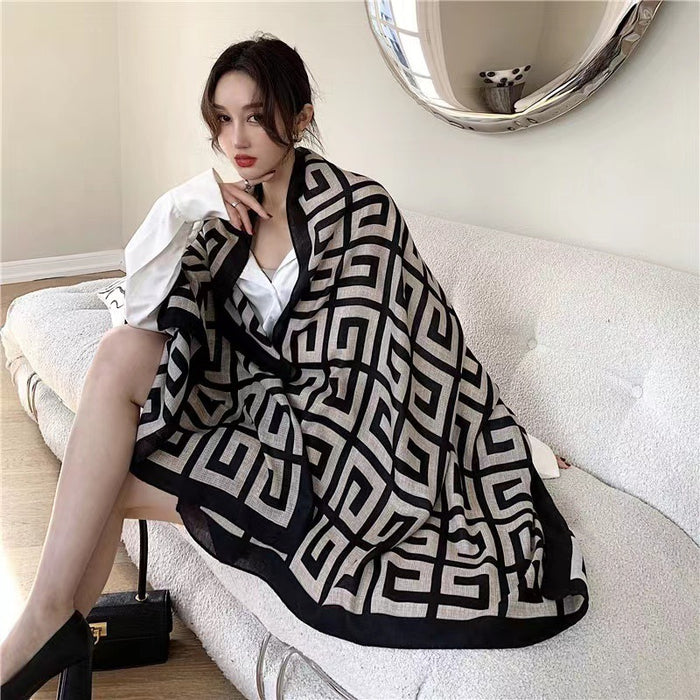 Wholesale Autumn Shawl with Herringbone Pattern Ethnic Style Scarf for Women Winter High-end Cotton and Linen Scarf for Warmth JDC-SF-MC001