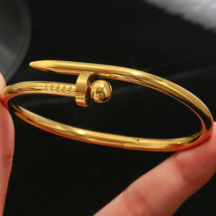 Wholesale Stainless Steel Gold Bangle Set With Rhinestones Chic Four Leaf Clover Design Fashion Jewelry Accessory