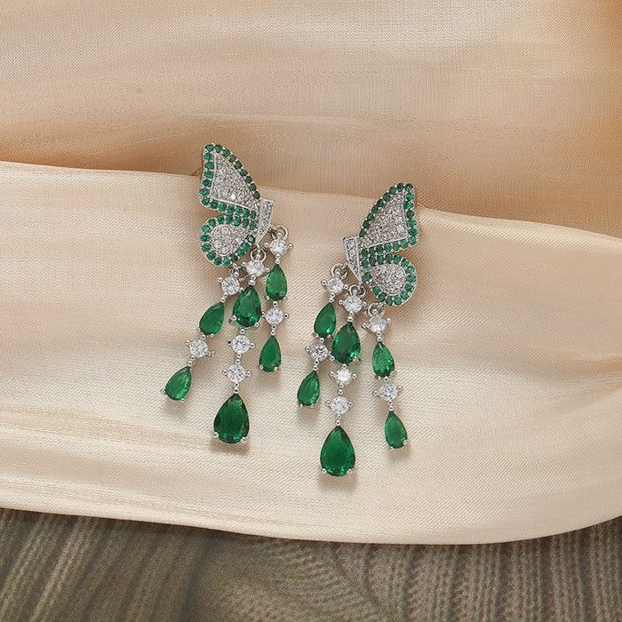 Wholesale Feather tassel earrings, retro fashion earrings, niche high-end, exaggerated earrings