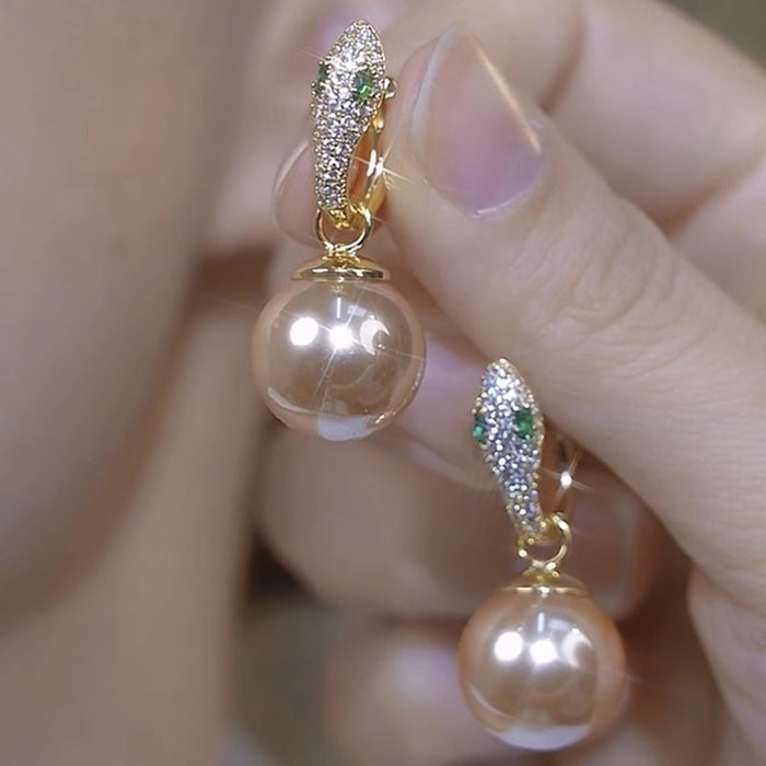 Wholesale Full Diamond Spirit Snake Red Bead Ear Buckle New Eardrop Style Versatile Popular Earaccessory