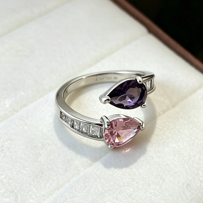 Wholesale Copper Zircon Open Ring Colored Zirconium Gold Finish Adjustable Drop Shape Fashion Accessory