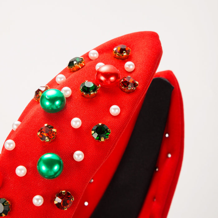Wholesale Christmas pearl headband red green diamond headband women's hair accessories