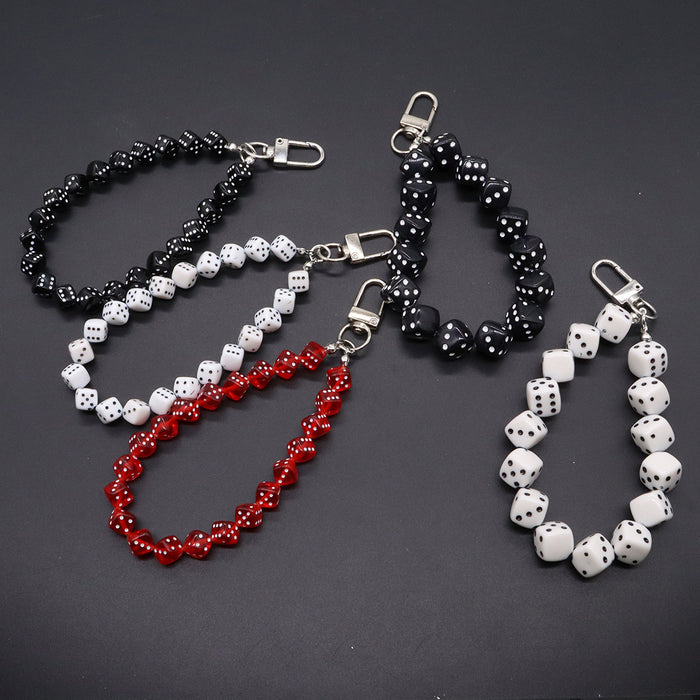 Wholesale Alloy Door Buckle Black 8 Dice Lanyard Ins Phone Chain Keychain Pendant Bag Water Bottle Lanyard Accessory
