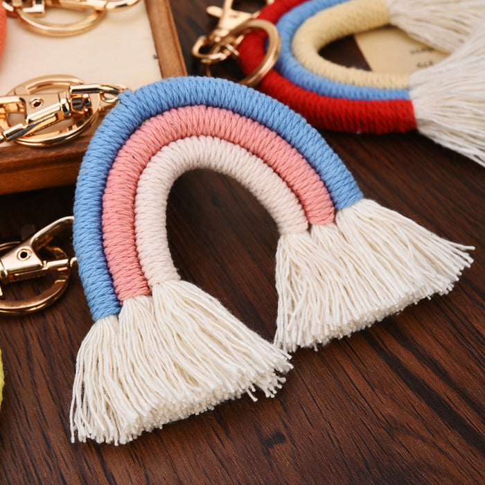 Wholesale New square tassel rainbow keychain hand woven pendant
