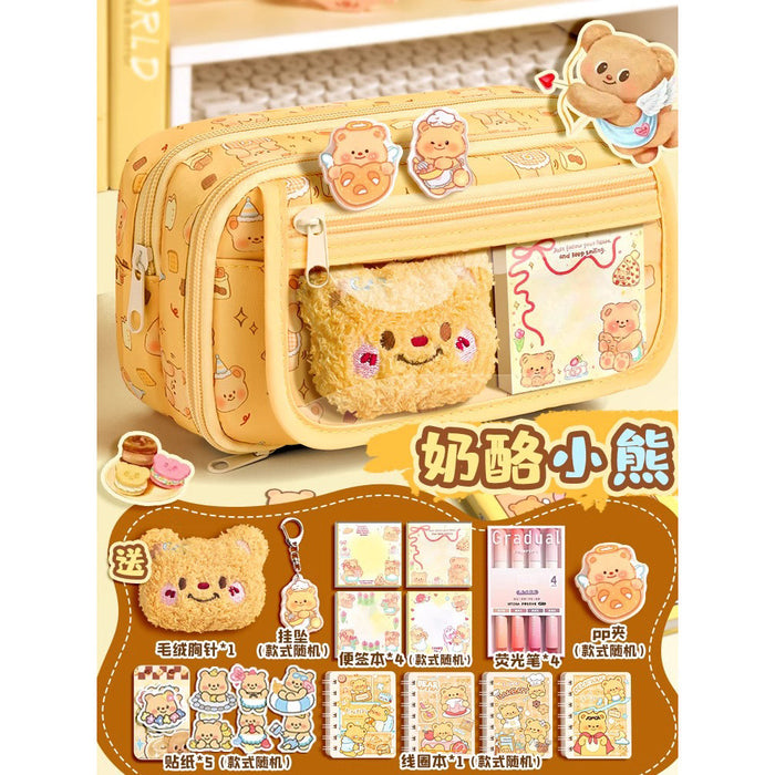 Wholesale Trendy Cute Pencil Case Large Capacity 9-Layer Flip with Butter Bear Design for Students stationery