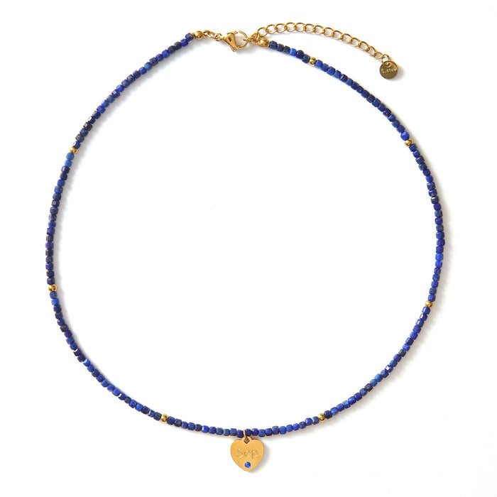 Wholesale New personalized multi-faceted natural stone necklace with stainless steel heart and diamond necklace color preservation