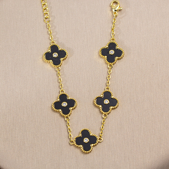 Wholesale Copper Inlaid Zircon Four-Leaf Clover Jewelry Set MOQ≥2