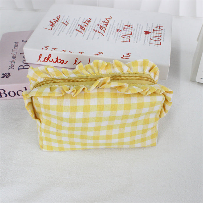 Wholesale Trendy Black Plaid Pleated Lace Pencil Case Large Capacity Student Stationery Pouch Boutique Gift