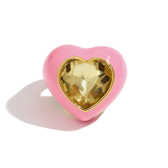 Wholesale Personalized Oil-Drip Ring Stainless Steel Plated with Gold Peach Heart Flower