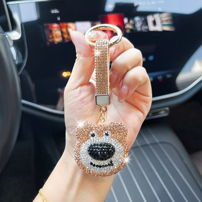 Wholesale Diamond-studded cartoon keychain,  stylish sparkling bear head car pendant,  exquisite bag charm
