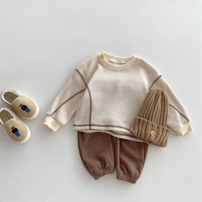 Wholesale Loose Waffle Long Sleeve T-Shirt Children's Set JDC-CTS-WeiNiS002