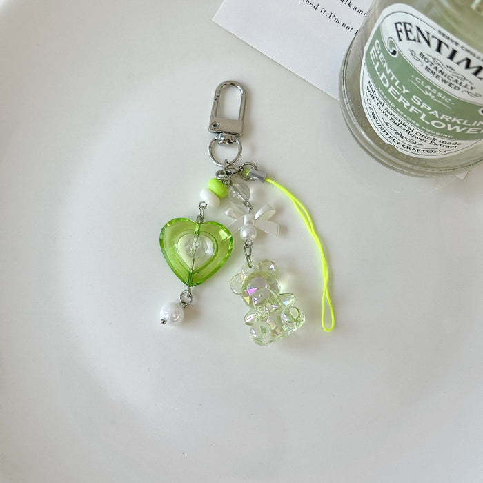 Wholesale Laser Bear Keychain Pendant Love Bow Card Chain Mobile Phone Chain