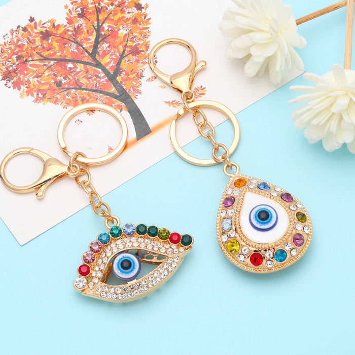 Wholesale Colorful Rhinestone Devil Eye Metal Keychain JDC-KC-AS005