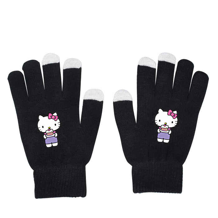 Wholesale Cat Pure Color Black Knitted Wool Gloves