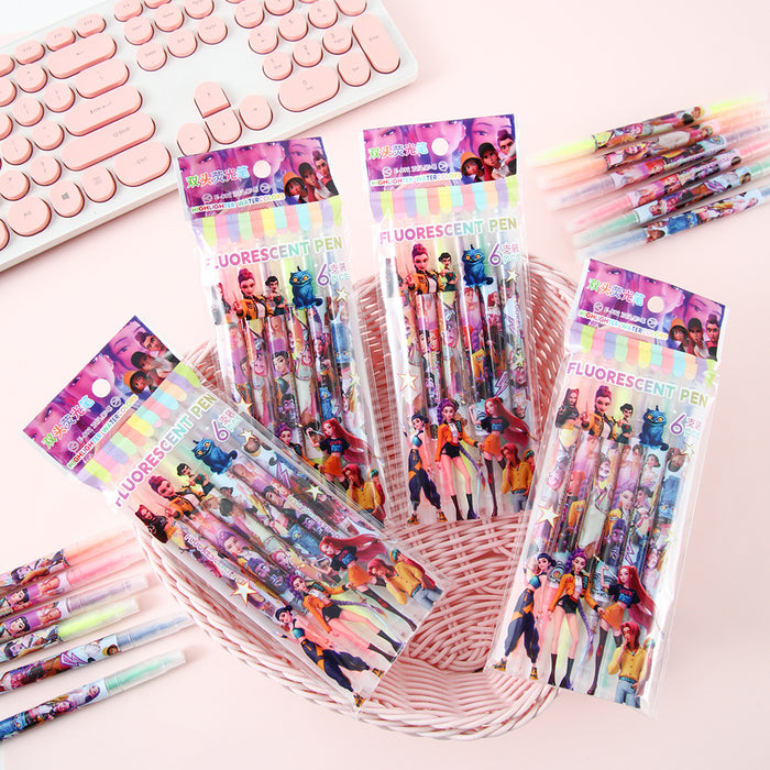 Wholesale 6pcs/ set Cartoon Dual-Tip Highlighter set